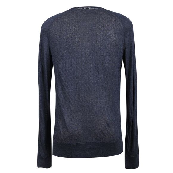 Gianfranco Ferre POLO MA Navy Blue Sheer Cotton Blend Mens T-Shirt - Picture 3 of 3